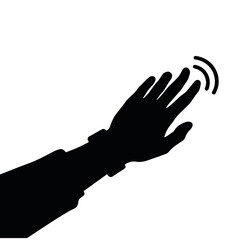 Obraz premium Silhouette of contactless payment wrist icon signaling success, fintech concept