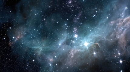 Obraz premium Vast cosmic expanse, swirling nebulae in shades of teal and grey, scattered with countless stars. A breathtaking view of the universe.