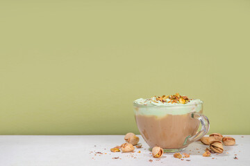 Vegan pistachio milk coffee latte