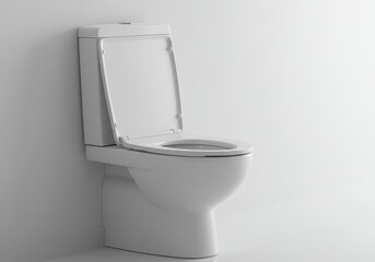 A clean white toilet with the lid open sits against a white wall in a brightly lit bathroom