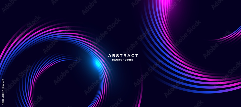 Poster Dynamic circular light strokes on dark background with glowing effects