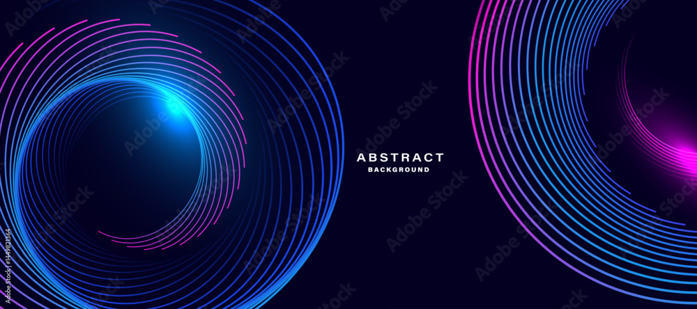 Poster Dynamic circular light strokes on dark background with glowing effects