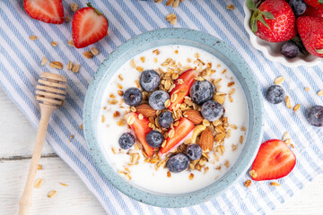 Sweet Homemade Breakfast, Greek Yogurt bowl with Granola and Berries