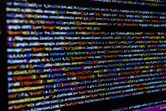 Software source code. Programming code. Programming code on computer screen. Developer working on program codes in office. Source code photo. Technology background
