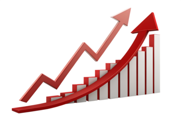 red upward arrow graph showing rising trend isolated on white background PNG