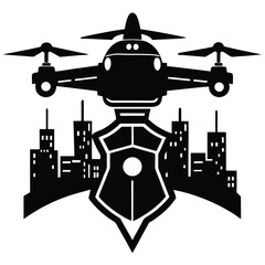 Drone Vector Silhouette illustration Futuristic police drone siren silhouette