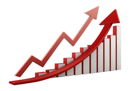 red upward arrow graph showing rising trend isolated on white background PNG