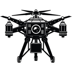 Drone Vector Silhouette illustration Large drone with payload mechanism