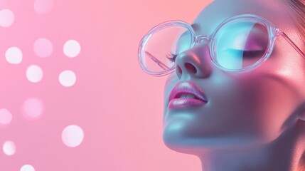 Stylish pink-toned portrait of woman with glasses