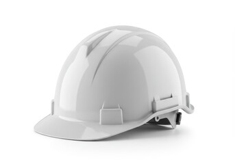 Fototapeta premium A simple white hard hat sits on a white background, ready for use on a construction site