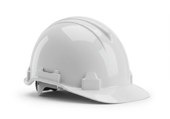Fototapeta premium Close-up of a clean, white hard hat for construction or industrial use on a white background
