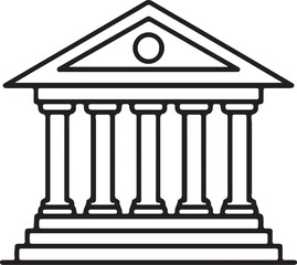 Minimalist Line Icon of a Bank Building with Columns