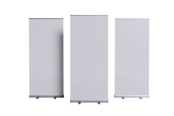 Set of 3 roll up banners mockups isolated on White background.
