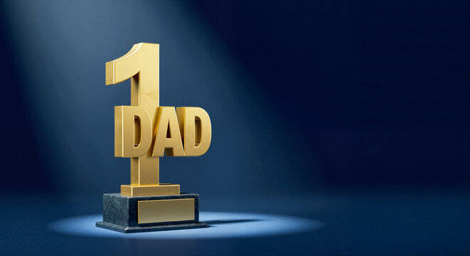 Golden "1 Dad" Trophy Against Dark Background  