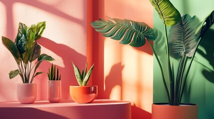 Colorful modern plant display with pots