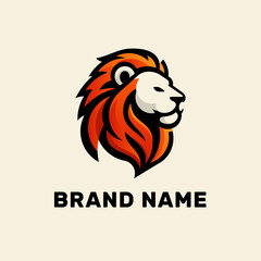 Modern lion head logo with bold orange mane for strong and dynamic branding, sports teams, or corporate identity 