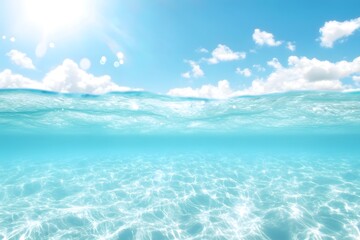 Fototapeta premium Blue sea ocean water surface. Underwater with sunny