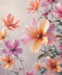 Expressive watercolor flower petals, soft focus, artistic style , bud, flowers