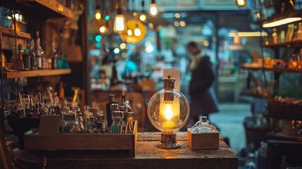 Ambient market scene with glass lamps