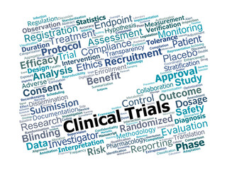 Clinical Trials Word Cloud. Key Terms and Concepts in Medical Research Overview