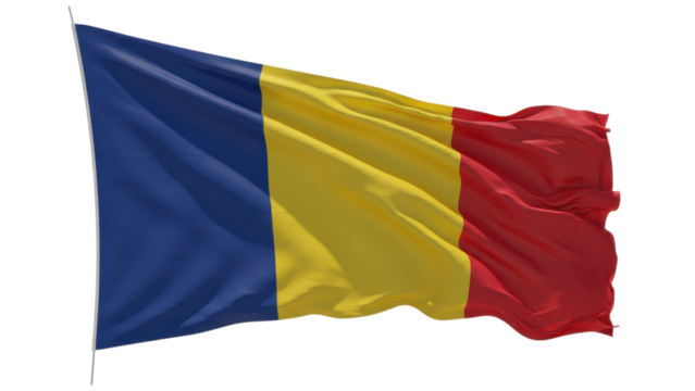 romania flag waving in wind isolated on transparent png