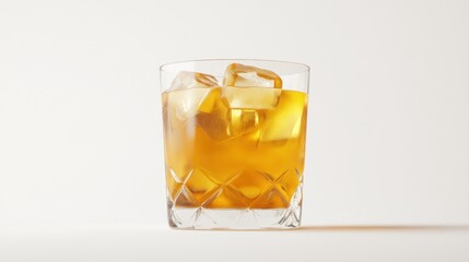 Golden drink with ice in a glass