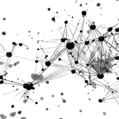 Vector Abstract Network, Black Interconnected Spheres on White.