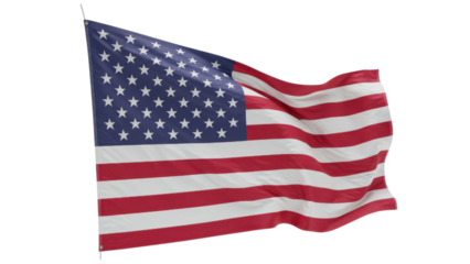 American flag waving in wind isolated on transparent png