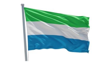 sierra leone flag waving in wind isolated on transparent png