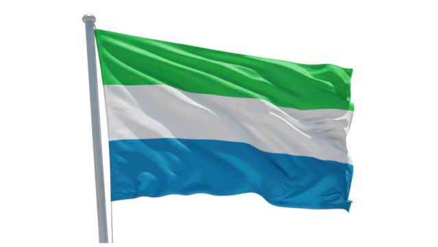 sierra leone flag waving in wind isolated on transparent png