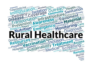 Rural Healthcare Word Cloud. Key Concepts in Remote Medical Access and Services