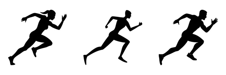 Running Silhouette Set – Male and Female Sprinter Illustrations