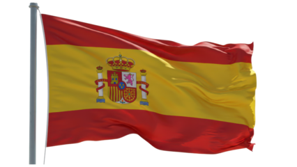 spain flag waving in wind isolated on transparent png