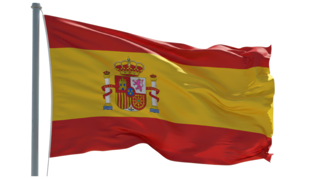 spain flag waving in wind isolated on transparent png - Powered by Adobe