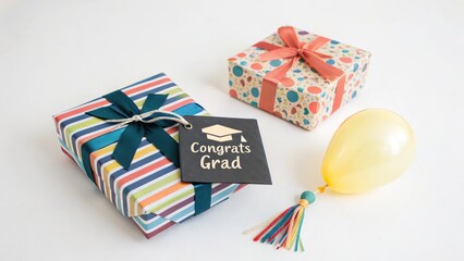 Graduation gift box with ribbon, perfect for congratulating a graduate on their achievement.