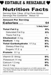 Pure honey nutrition facts label