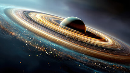 Planetary Orbit with Galactic Accretion Disk a high-resolution, conceptual visual design ideal for use in digital media, stock content, or educational and marketing applications.