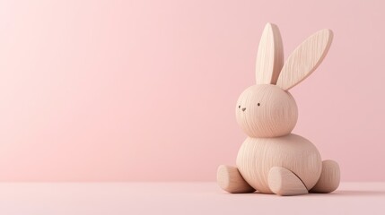 Obraz premium Wooden Easter bunny figurine against a soft pink background