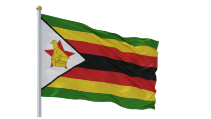 zimbabwe flag waving in wind isolated on transparent png
