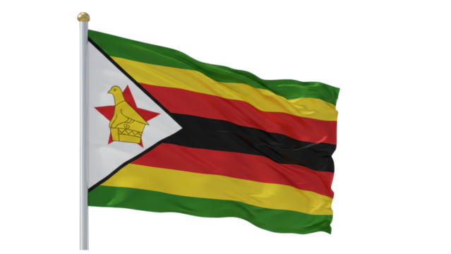 zimbabwe flag waving in wind isolated on transparent png