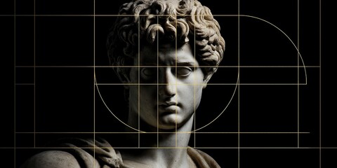 Classical sculpture photo overlayed with golden ratio grid, Stock Photography --ar 2:1 --raw --profile ryli3jx --v 7 Job ID: 7205b662-770e-45ad-a557-d93d227f2106