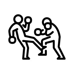 kickboxing fight outline icon. figure stick playing sport line art illustration.