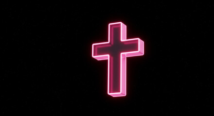Obraz premium Symbol of faith: Pink neon Christian cross against a cosmic backdrop