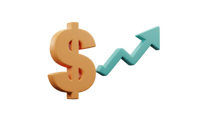 Obraz premium 3D illustration of a dollar sign and an upward trend graph, representing financial growth and progress. isolated on transparent png