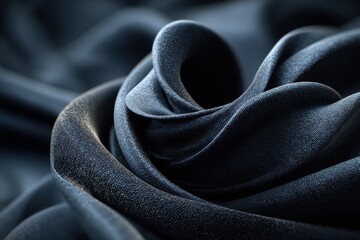 Fototapeta premium A captivating close-up shot of deep blue satin fabric draped with elegant folds and soft, luxurious textures, creating a sense of depth and visual appeal.