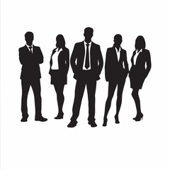 Powerful business team silhouette strong leadership success black and white vector graphic design professional image