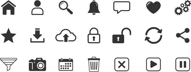 Collection of different black and white icons representing various functions and applications use cases
