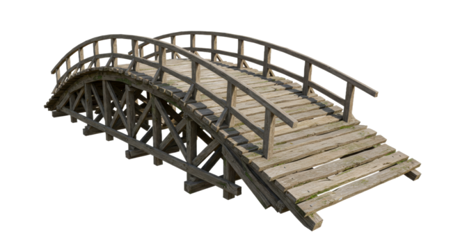Weathered wooden footbridge over dark abyss