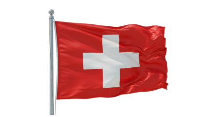 Swiss flag waving in wind isolated on transparent png