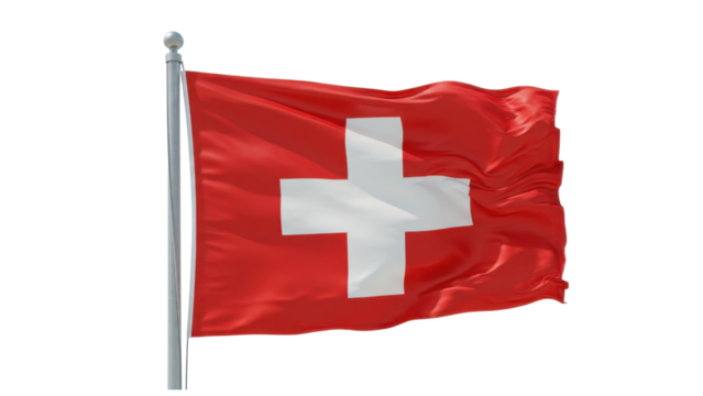 Swiss flag waving in wind isolated on transparent png